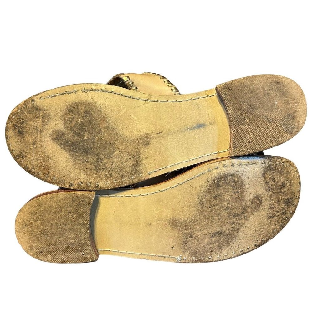 Jack Rogers Jacks II Beige/Gold Leather Flat Thong Sandal Shoes Womens 10 Casual - Picture 11 of 15